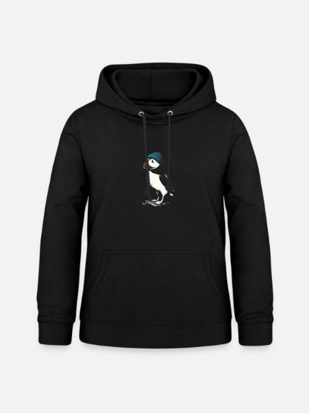 Puffin mit Mütze - Frauen Hoodie - Schwarz