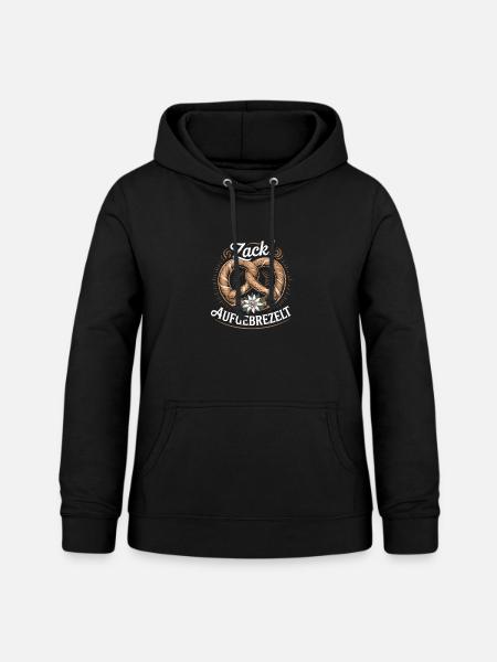 Zack aufgebrezelt Brezel Edelweiß Trachtenshirt - Frauen Hoodie - Schwarz
