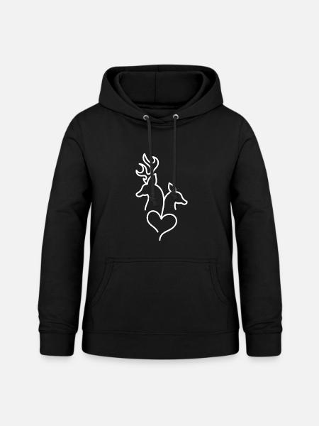 Hirsch und Reh mit Herz - Frauen Hoodie - Schwarz