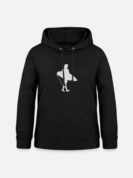 Surfer Silhouette am Surfbrett - Frauen Hoodie - Schwarz