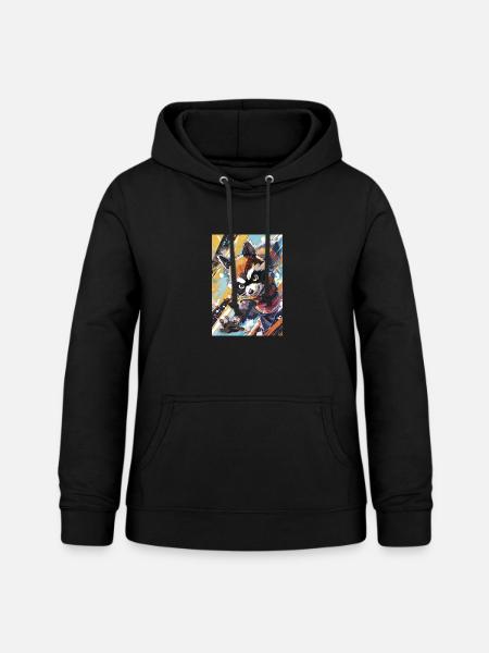 Waschbär-Abenteurer Neon in Aktion - Frauen Hoodie - Schwarz