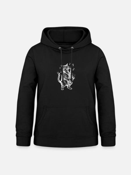 Tier Saxophon Katze Karikatur - Frauen Hoodie - Schwarz