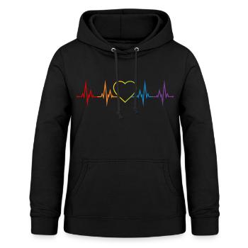 Herzschlag Herz Regenbogen LGBT CSD Liebe bunt - Frauen Hoodie - Schwarz - Vorne - AI Model Female 172 light (172cm)