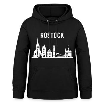 Rostock Schriftzug und Skyline - Frauen Hoodie - Schwarz - Vorne - AI Model Female 172 light (172cm)