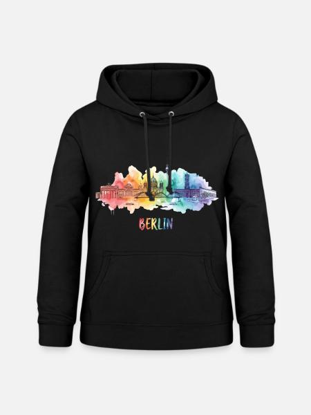 Berlin Skyline Regenbogen Aquarell - Frauen Hoodie - Schwarz