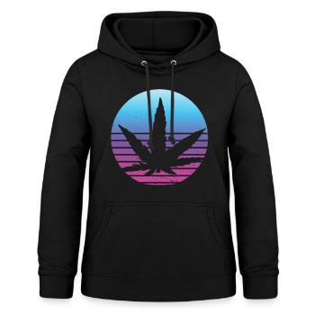 Cannabis Blatt Retro Sonnenuntergang - Frauen Hoodie - Schwarz - Vorne - AI Model Female 172 light (172cm)