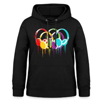 Bunte Kopfhörer - Frauen Hoodie - Schwarz - Vorne - AI Model Female 172 light (172cm)