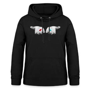 Pilule rouge / pilule bleue - Sweat à capuche Femme - noir - Devant - AI Model Female 172 light (172cm)