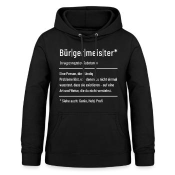 Bürgermeister - Definition - Lexikon Spruch - Frauen Hoodie - Schwarz - Vorne - AI Model Female 172 light (172cm)