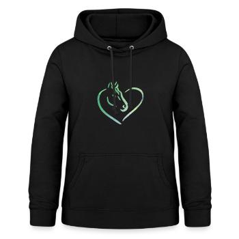 Les chevaux aiment aquarelle coeur vert - Sweat à capuche Femme - noir - Devant - AI Model Female 172 light (172cm)