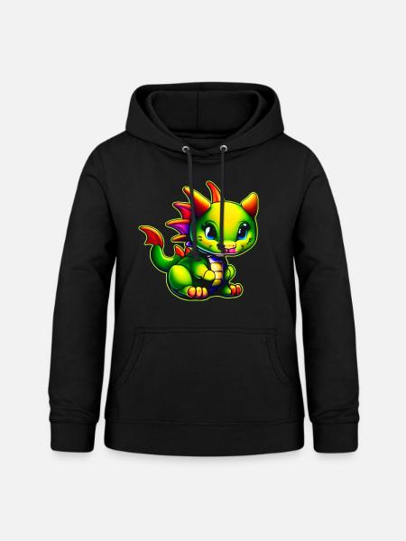 Kleiner süßer grüner Fantasy Drache - Frauen Hoodie - Schwarz