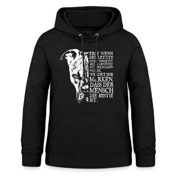 Der Mensch ist die Bestie - Frauen Hoodie - Schwarz - Vorne - AI Model Female 172 light (172cm)