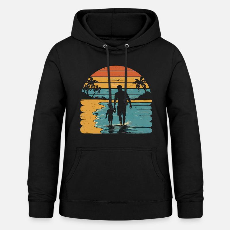 Padre e hijo vacaciones playa retro vintage - Sudadera con capucha para mujer - negro