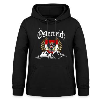 Österreich Berge Fahne Flagge mit Wappen Adler - Frauen Hoodie - Schwarz - Vorne - AI Model Female 172 light (172cm)