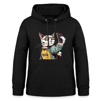 Comic Katze Selfie - Frauen Hoodie - Schwarz - Vorne - AI Model Female 172 light (172cm)