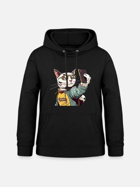 Comic Katze Selfie - Frauen Hoodie - Schwarz