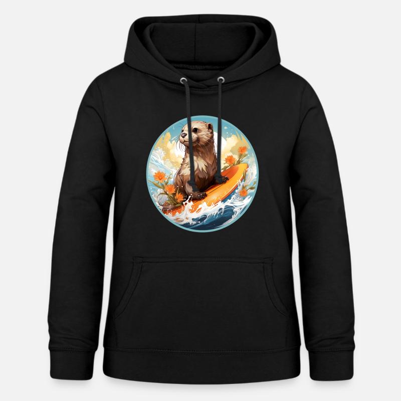Loutre sur planche de surf - Sweat à capuche Femme - noir