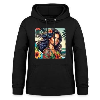 Jolie fille de plage avec des tatouages et des fleurs - Sweat à capuche Femme - noir - Devant - AI Model Female 172 light (172cm)