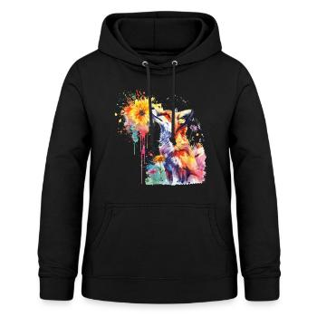 Fuchs mit Aquarellblume, Fuchs - Frauen Hoodie - Schwarz - Vorne - AI Model Female 172 light (172cm)