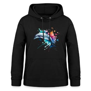 Lebendiger Delfin in Aquarell, Ozean - Frauen Hoodie - Schwarz - Vorne - AI Model Female 172 light (172cm)