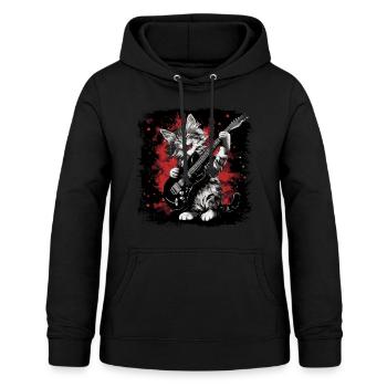 Cat joue de la guitare - Sweat à capuche Femme - noir - Devant - AI Model Female 172 light (172cm)