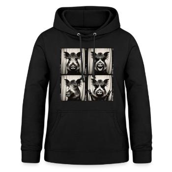 Wildschwein mit Sonnenbrille – Rocker Style - Frauen Hoodie - Schwarz - Vorne - AI Model Female 172 light (172cm)