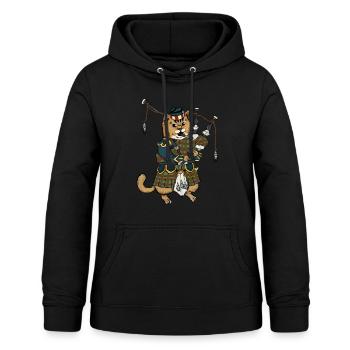 Chat écossais, musique de cornemuse - Sweat à capuche Femme - noir - Devant - AI Model Female 172 light (172cm)
