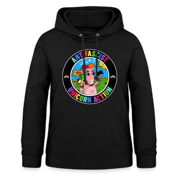 Action Licorne Antifasciste - Sweat à capuche Femme - noir - Devant - AI Model Female 172 light (172cm)