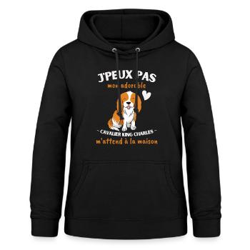 J'peux pas, mon Cavalier King Charles m'attend! - Sweat à capuche Femme - noir - Devant - AI Model Female 172 light (172cm)
