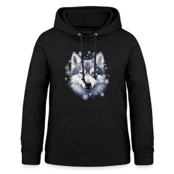 Husky Hund und Schneeflocken - Frauen Hoodie - Schwarz - Vorne - AI Model Female 172 light (172cm)