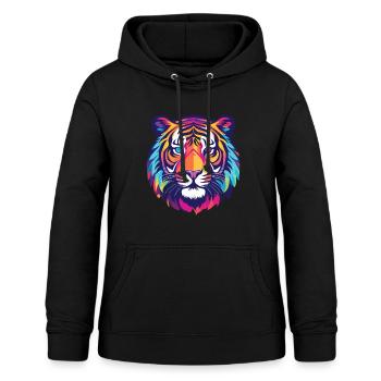 Tiger Buntes Aquarell Tier Haustier Illustration - Frauen Hoodie - Schwarz - Vorne - AI Model Female 172 light (172cm)