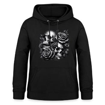 Crânes et roses - Sweat à capuche Femme - noir - Devant - AI Model Female 172 light (172cm)