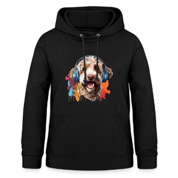 Bunter Lagotto Romagnolo mit Kopfhörer - Frauen Hoodie - Schwarz - Vorne - AI Model Female 172 light (172cm)