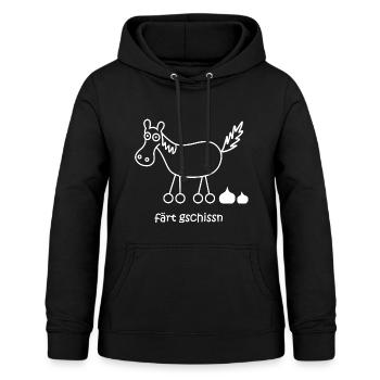 färt, färt gschissn, lustiges Pferdedesign - Frauen Hoodie - Schwarz - Vorne - AI Model Female 172 light (172cm)