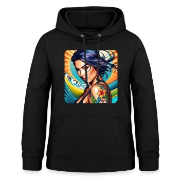 Jolie fille de plage avec des tatouages de fleurs - Sweat à capuche Femme - noir - Devant - AI Model Female 172 light (172cm)