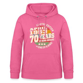 April 1953 geboren - 70 Jahre alt - Frauen Hoodie - Pink - Vorne - AI Model Female 172 light (172cm)