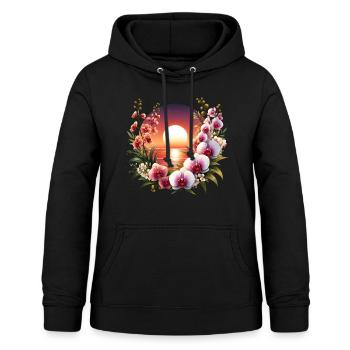 Coucher de soleil sur les orchidées - Sweat à capuche Femme - noir - Devant - AI Model Female 172 light (172cm)