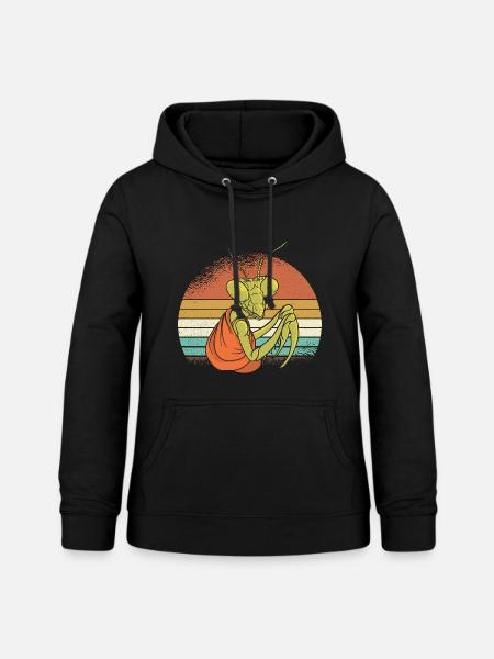 Mantis im Retro Sonnenuntergang - Frauen Hoodie - Schwarz