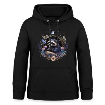 Kleiner Waschbär, Mond, Blumen, Sterne, Tiere, - Frauen Hoodie - Schwarz - Vorne - AI Model Female 172 light (172cm)