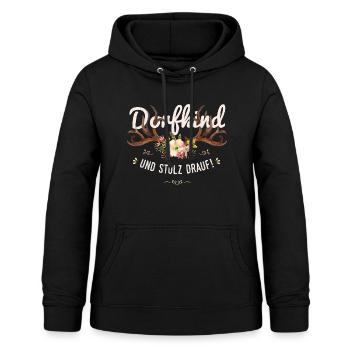 Dorfkind und stolz drauf Hirsch Blumen Spruch - Frauen Hoodie - Schwarz - Vorne - AI Model Female 172 light (172cm)