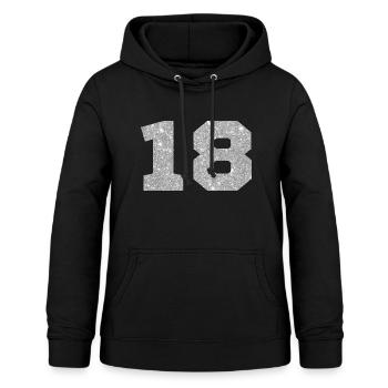 Numéro 18 paillettes argenté - 18e anniversaire - Sweat à capuche Femme - noir - Devant - AI Model Female 172 light (172cm)