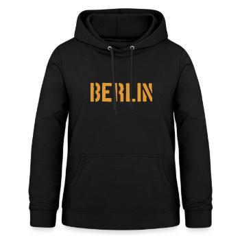 Berlin Slogan - Brandenburger Tor - Alexanderplatz - Frauen Hoodie - Schwarz - Vorne - AI Model Female 172 light (172cm)
