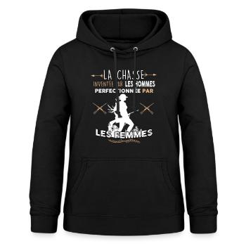 Femme et Chasse, Chasseuse - Sweat à capuche Femme - noir - Devant - AI Model Female 172 light (172cm)