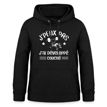 Je peux pas développé couché humour sport muscu - Sweat à capuche Femme - noir - Devant - AI Model Female 172 light (172cm)