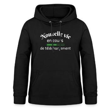 Nouvelle vie en cours de téléchargement humour - Sweat à capuche Femme - noir - Devant - AI Model Female 172 light (172cm)