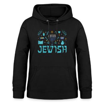 Jew Jewish Christmas Happy Hanukkah Pattern - Women's Hoodie - black - Front - AI Model Female 172 light (172cm)