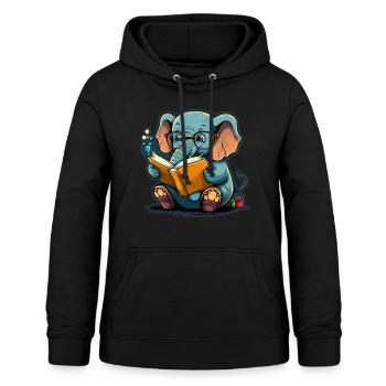 Cute Elephant Glasses Book Read Books Reader - Women's Hoodie - black - Front - AI Model Female 172 light (172cm)