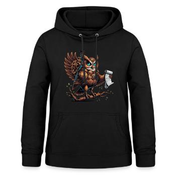 Steampunk - Hibou avec engrenages - Sweat à capuche Femme - noir - Devant - AI Model Female 172 light (172cm)