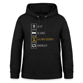 Eat Sleep Hornussen - Frauen Hoodie - Schwarz - Vorne - AI Model Female 172 light (172cm)