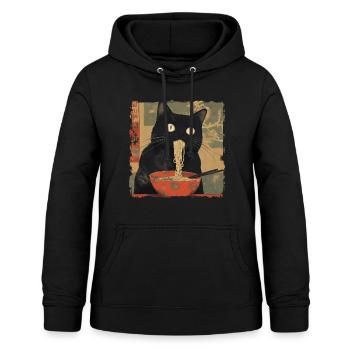 Anime Japanese Art Black Cat Ramen Ukiyo-e - Women's Hoodie - black - Front - AI Model Female 172 light (172cm)